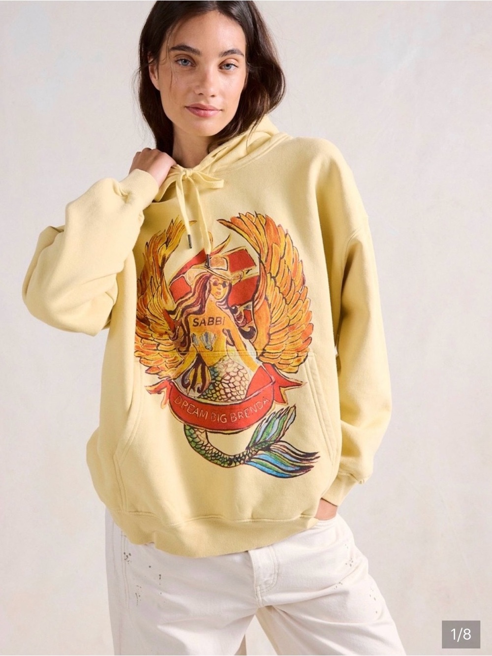 Sabbi Brenda Pale Yellow Graphic Hoodie. SMALL